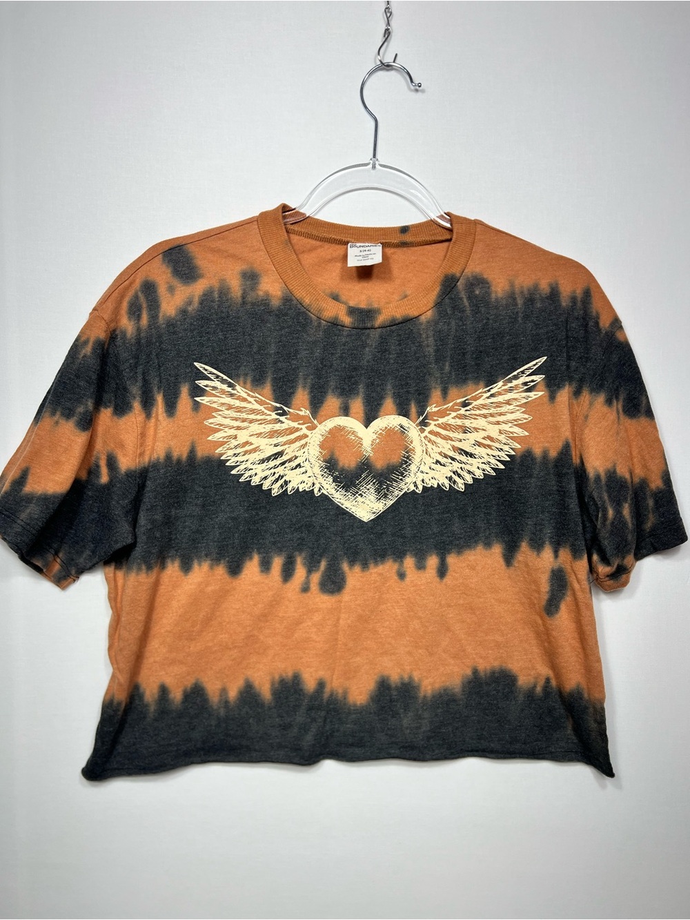 No Boundaries Orange and Black Tie-Dye Cropped Tee with Winged Heart